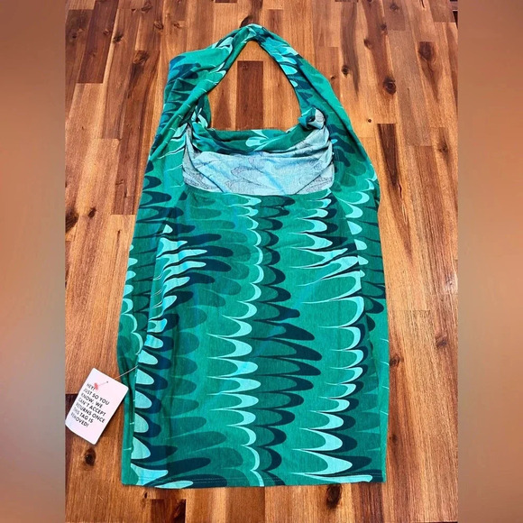 ASOS Design extreme halter cowl neck backless dress green wave print stretchy 8 - Picture 4 of 8